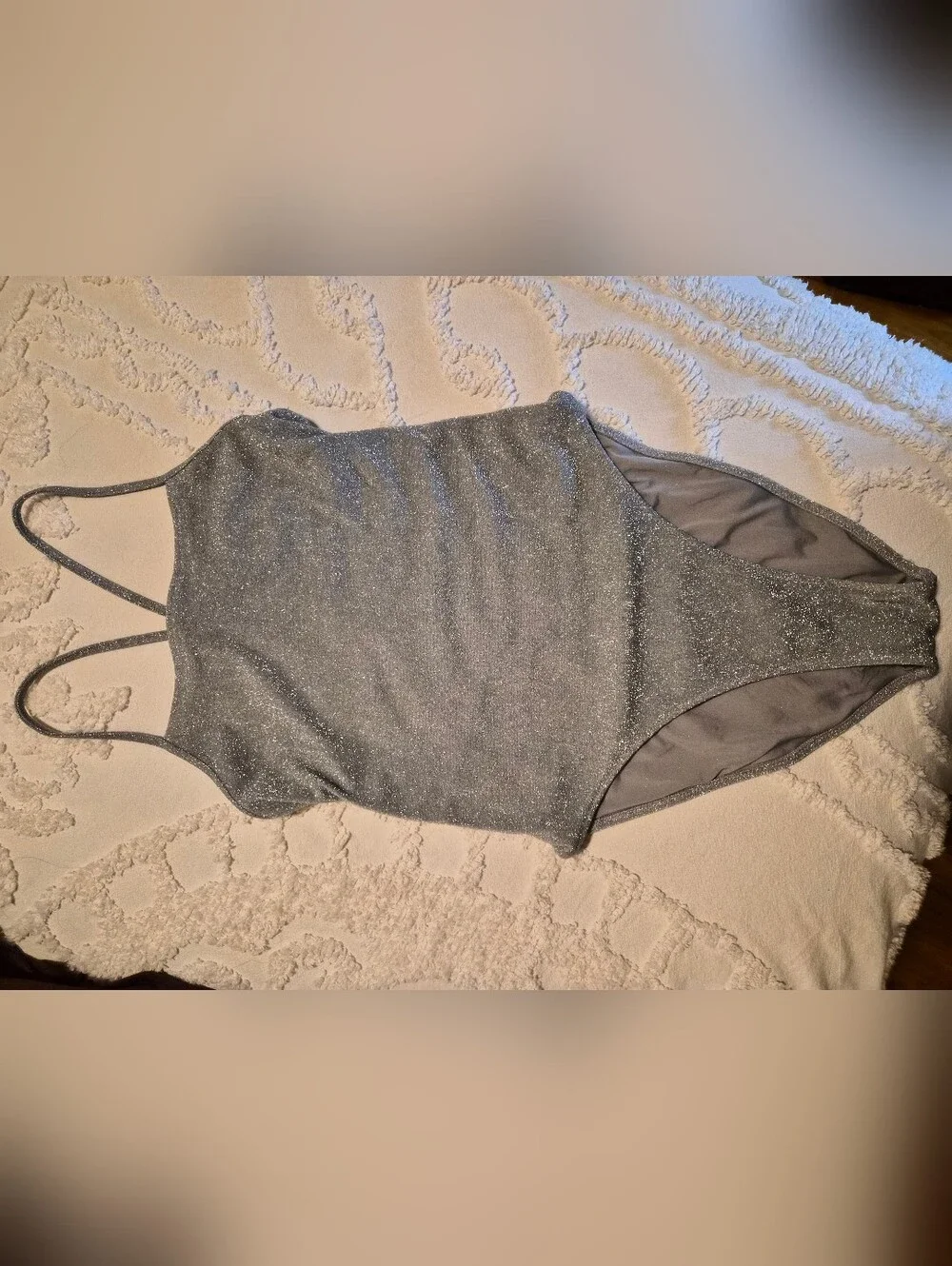 SKIMS Shimmer One-Piece Bodysuit / Swimsuit – Metallic Silver